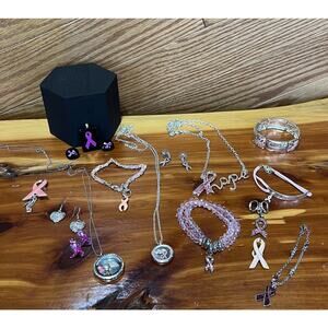 Vintage Lot Hope Pink Ribbon Cancer Awareness Support Fashion Jewelry 16 Pieces